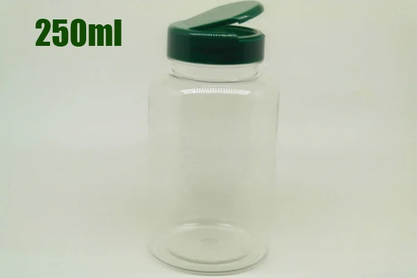 

100PCS 250CC Transparent PET Medical Containers, Packing Bottle, 250ml Pill/Powder/Vitamin/Capsules Bottles--Green Flip Caps