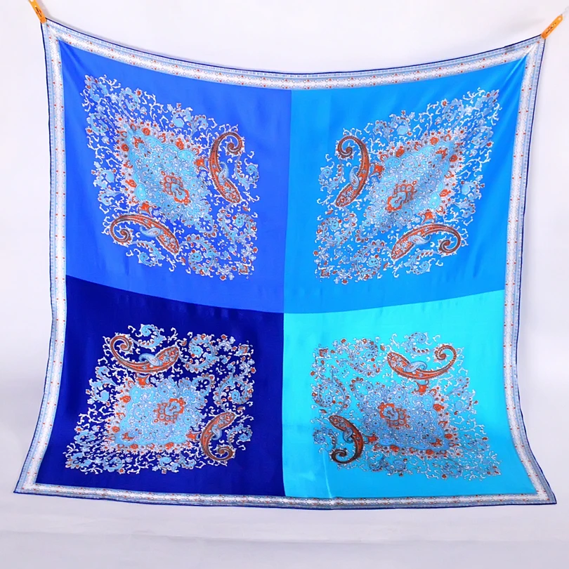 BYSIFA Winter Blue Silk Scarf Shawl New 100% Silk Crepe Satin Silk Large Sqaure Scarves Wraps Spring Autumn Women Elegant Cape