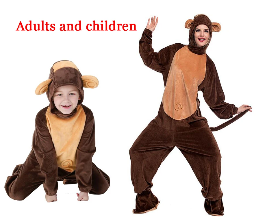 Animals Monkey Costume Adult Girl kids Monkey Onesie Flannel Women Anime Jumpsuit Disguise Cosplay Onesies Halloween Carnival