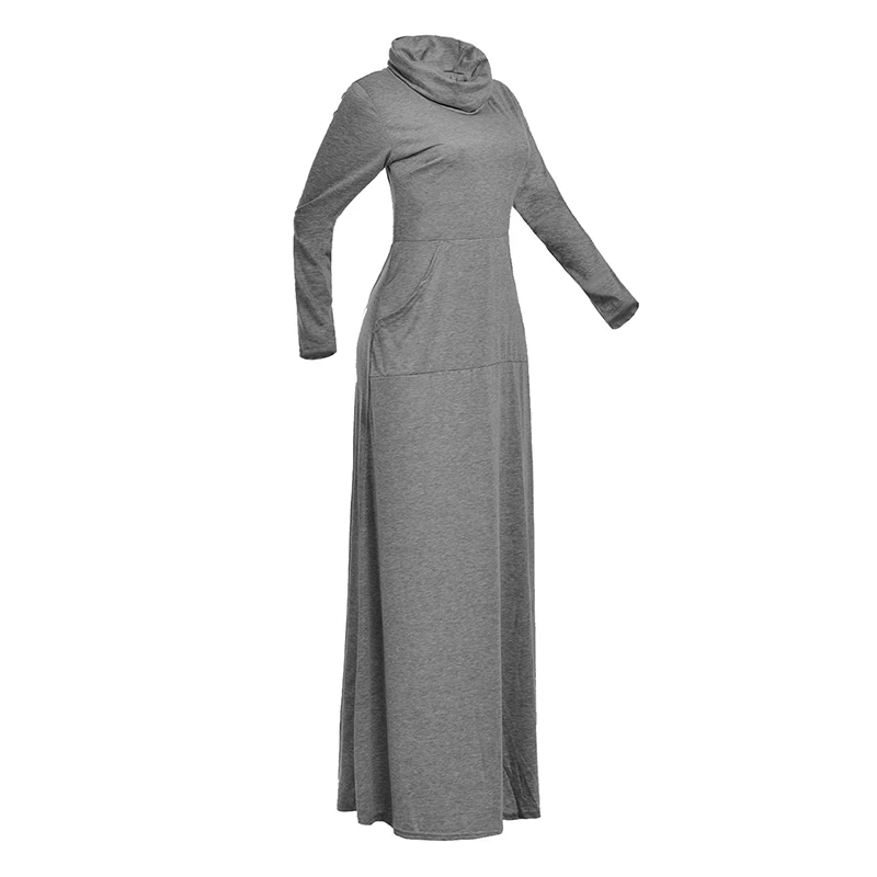 Robe longue avec poche pour femme, robe maxi vintage, col nœud, robe chaude, décontracté, monochromatique, élégant, éducatif, corps féminin, automne, hiver