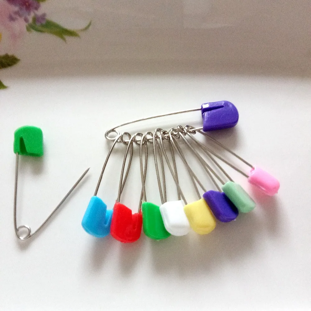 

Hot 100pcs Large Colored Safety Pins Plastic Hijab Multipurpose Baby Stainless Steel Pins Needles Cloth Nappy Locking Brooch Diy