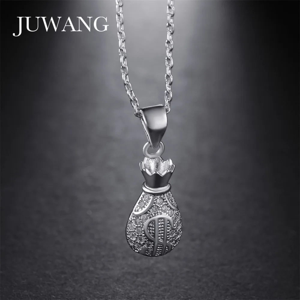 JUWANG Dollar Sign Money Amulet Bag Pendants Necklace AAA Zircon For Woman Men Gold Color Necklace Jewelry