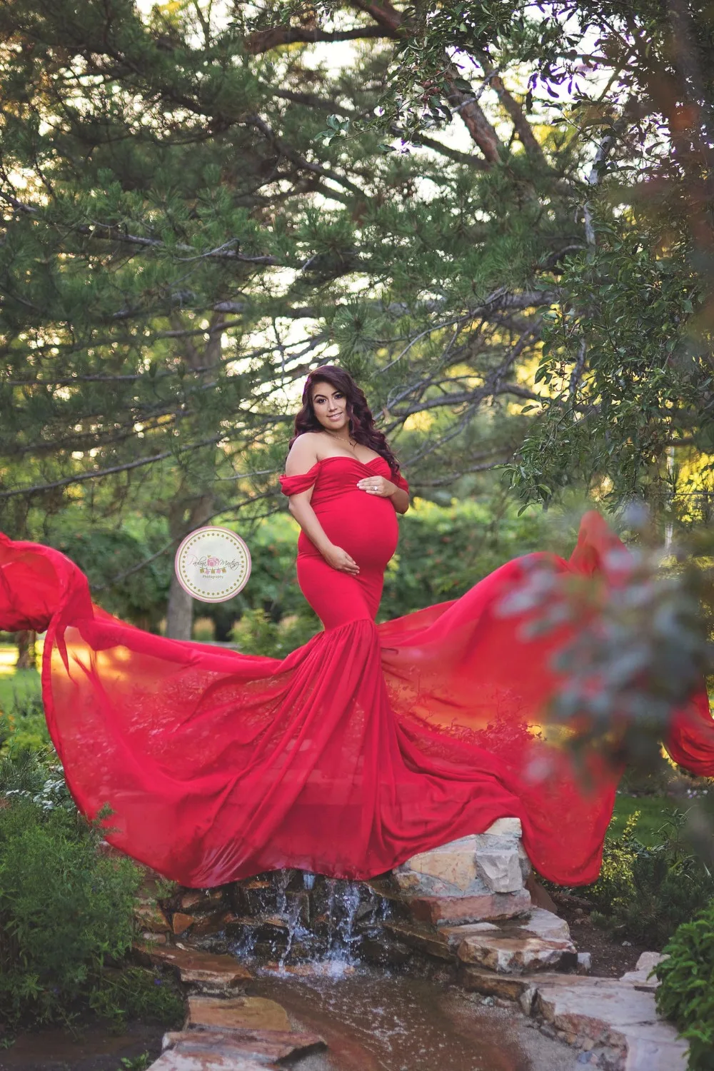 Maternity photography props Pregnancy Cloth Cotton+Chiffon Maternity Off Shoulder Half Circle Gown shooting photo pregnant dress