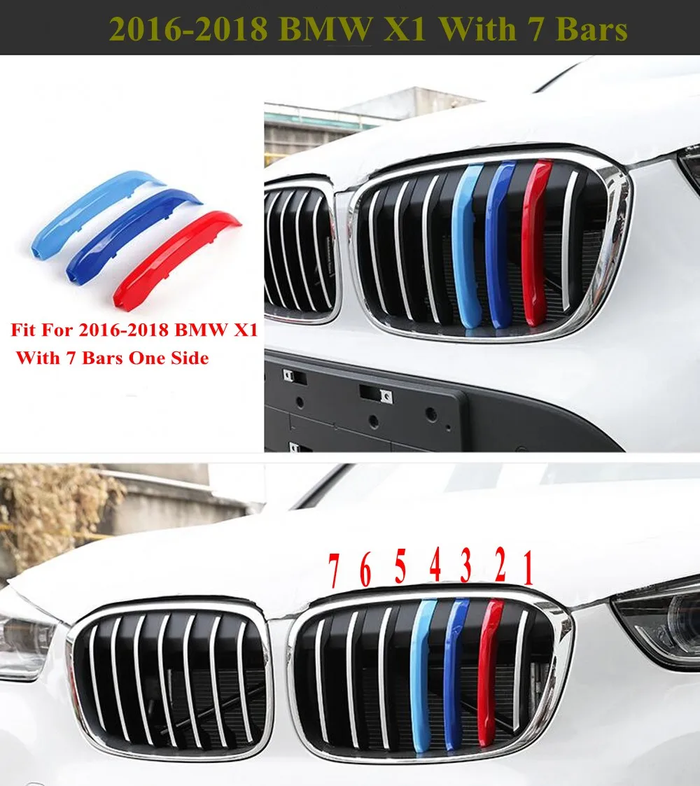 

JanDeNing For 3Pcs Car Front 7 Bar Kidney Grill Tri-color Card Bar Buckle Insert Clip Trims Cover Fit For 2016-2018 BMW X1