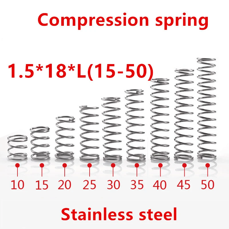 

10pcs/lot 1.5*18*10/15/20/25/30/35/40/45/50mm spring 1.5mm stainless steel Micro small Compression spring