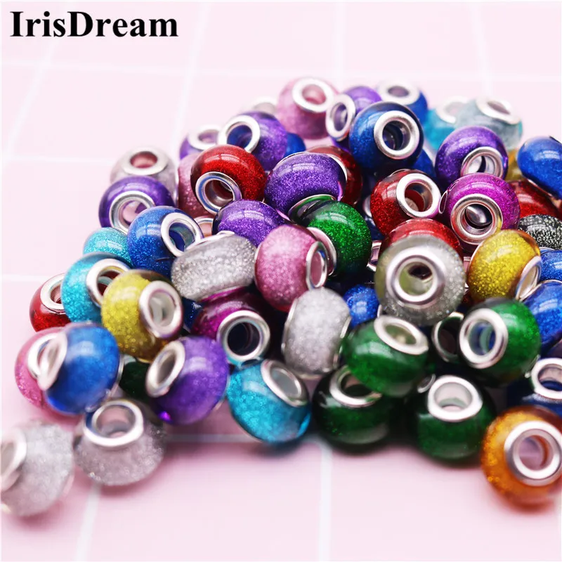 50 pcs lot Mari Gold Large Hole Round Loose Plastic Resin Beads Charms Fit Pandora Bracelet Bangle Chain Necklace DIY Jewelry