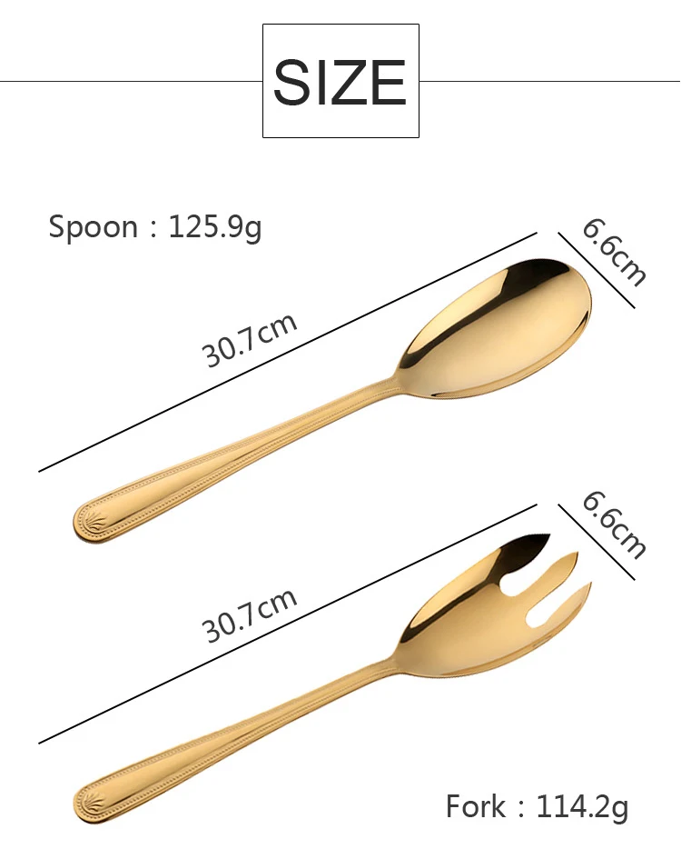 Big Salad Spoon Fork Set Stainless Steel Kitchen Food Server Pasta Utensils Public Gold Tableware Using Buffet Restaurant Tools
