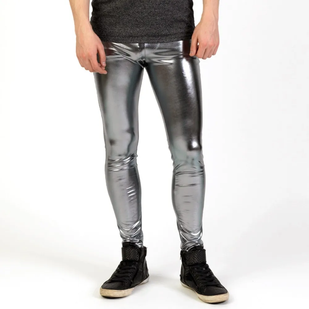 Speerise Men Shiny  Leggings Metallic Spandex Full Length Man Meggings Leggings Tights for Guys