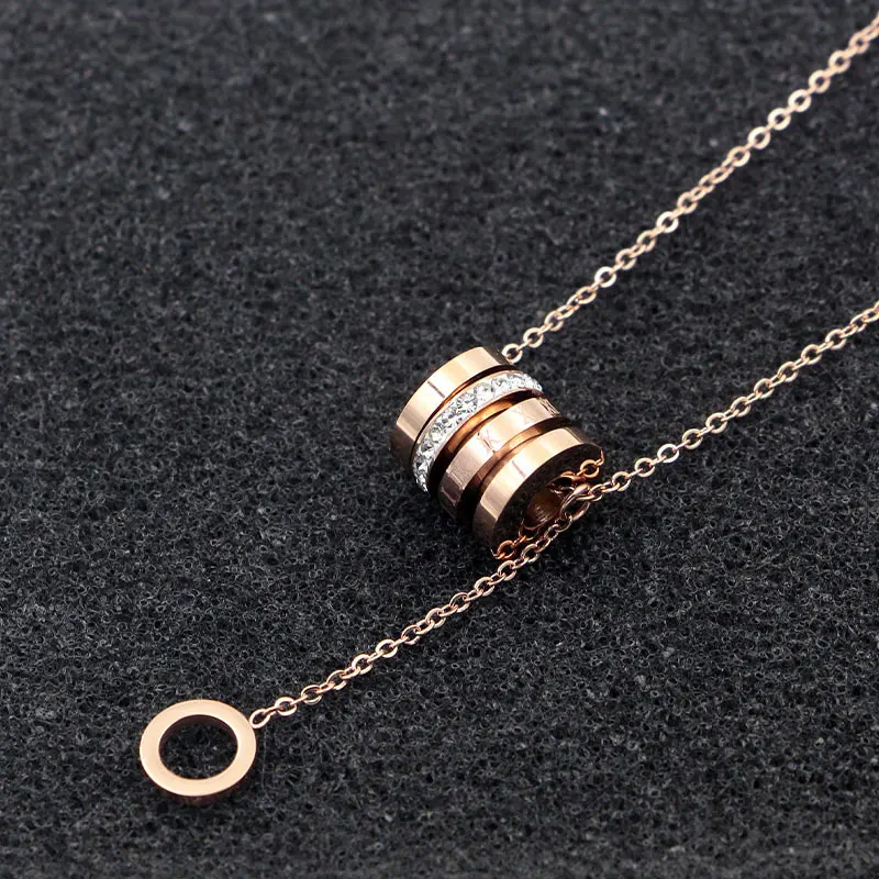 New Arrival Movable Zircon And Roman Numeral Circle Pendant Necklace Hang Small Circle Titanium Steel Necklace Gift For Woman