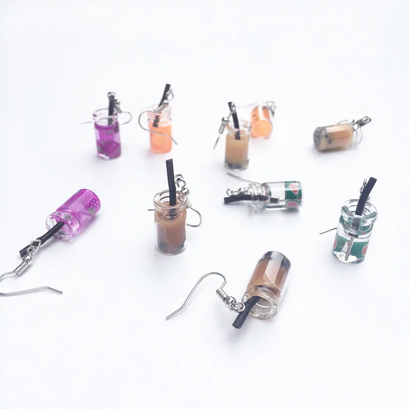 Hot Creative Unique Bubble Tea Drop Earrings for Women Personality Milk Drink Funny Party Ear Jewelry Girl Gift