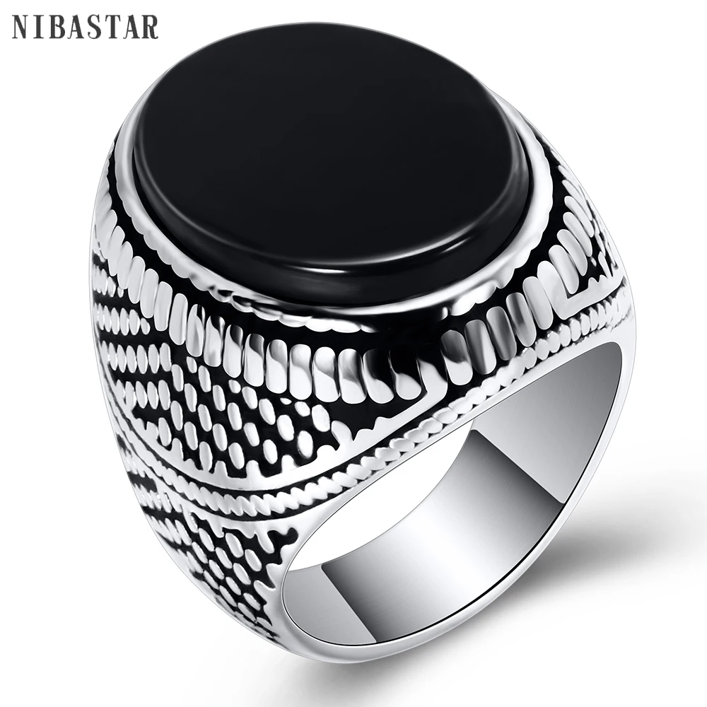 Fashion Super Hero Ring Men\'s Ring With Black Stone Ring 316L Stainless Steel Jewelry Vintage Silver Plated Ring