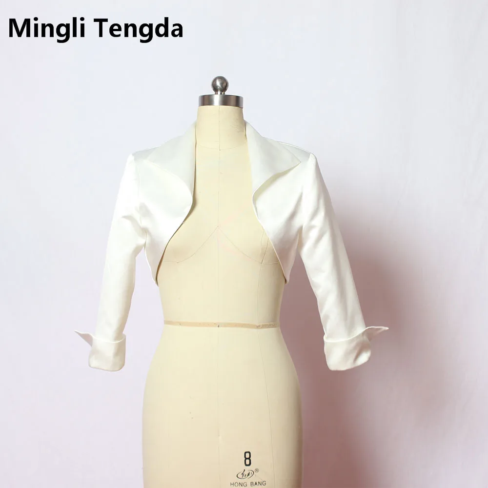 Mingli Tengda Custom Made Modest 3/4 Sleeves Satin Bridal Bolero Women Wedding Jackets/Stole/shawl Accessories Cape Cloak Shrug