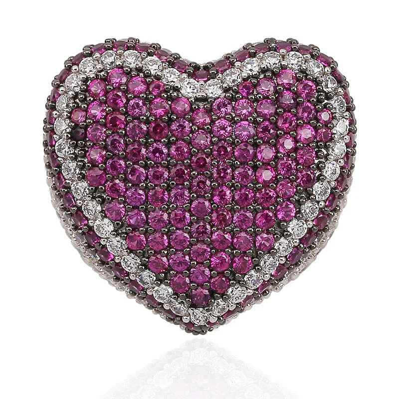 

Pink/White CZ Stone Paved Bling Ice Out Heart Shape Men Women Rings White Gold Color Men Big Wide Hip Hop Ring Jewelry Size 7-11