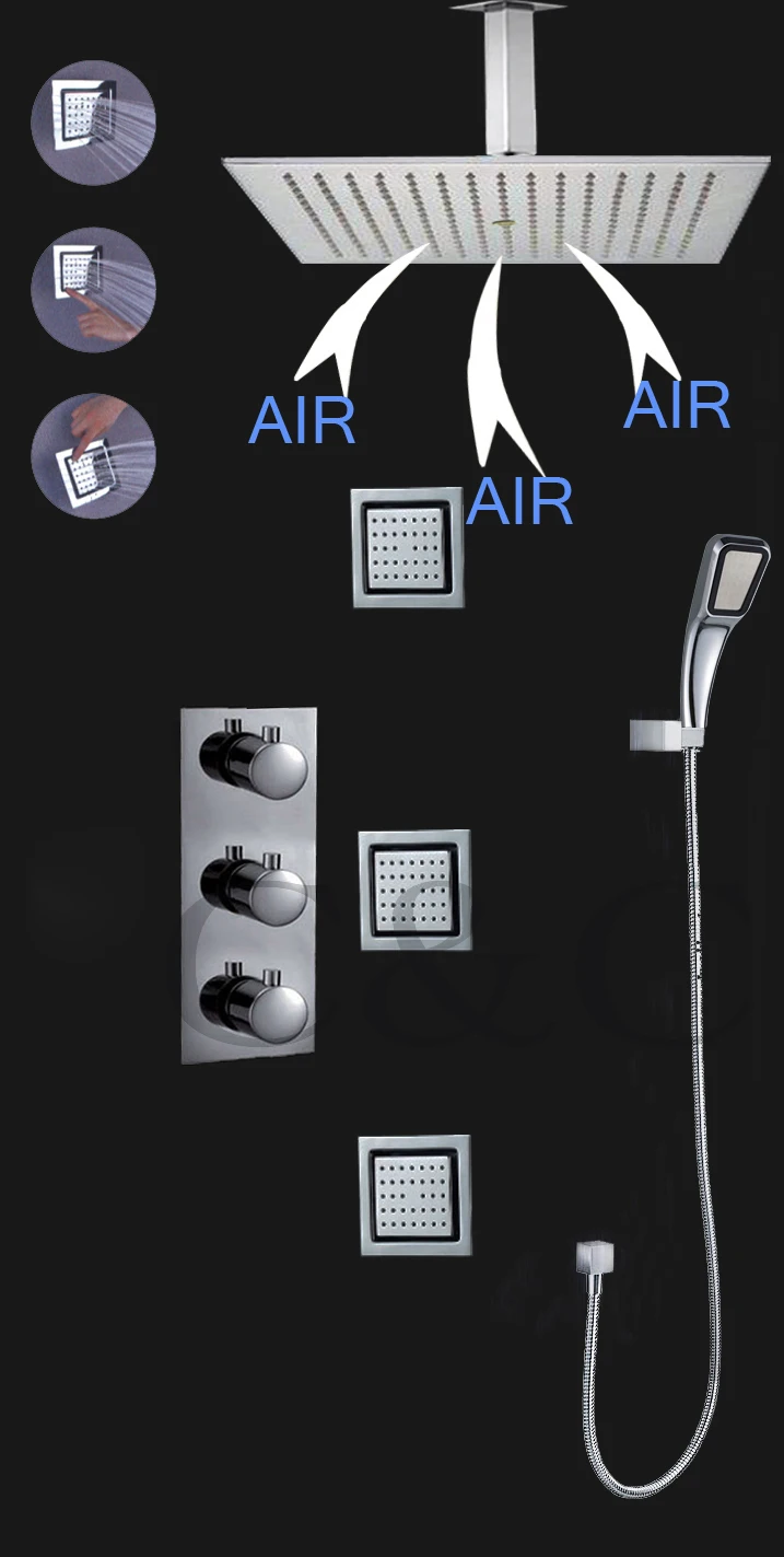 

Thermostatic Rainfall Bathroom Shower Mixer Faucet With 16 Inch Air Drop Water Saving Shower Head Set Water Saving Hand Shower