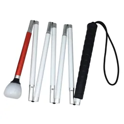 Bastone cieco in alluminio a 7 sezioni da 125cm- 155cm con manico nero, bianco riflettente e rosso, bastone da passeggio pieghevole per non vedenti