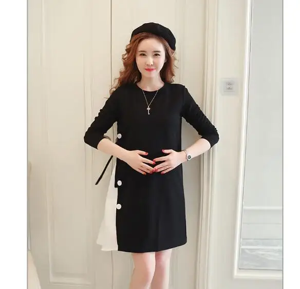 Cute Elegant Maternity coat Pregnancy autumn long Sleeve Cotton Pregnant Dress pink dresses Clothes For Pregnant Women M-2XL