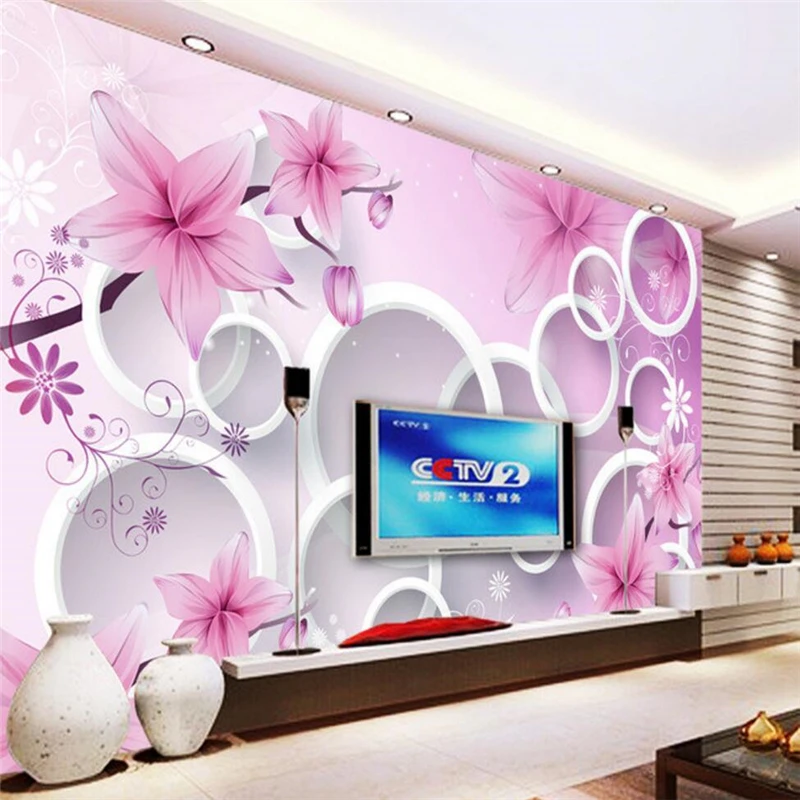 

beibehang Flowers 3D Circle TV Walls Custom papel de parede 3D Wall Paper roll Wall Covering Bedroom TV Background wall paper