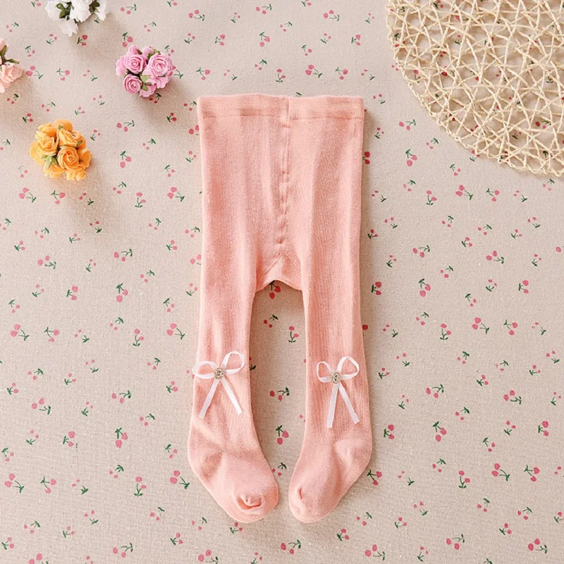 Hooyi Autumn Spring Baby Girl Tights Footies Newborn Pantyhose 0 1 2 3 4 years Children Clothes Solid Color Bow Kids Underpant