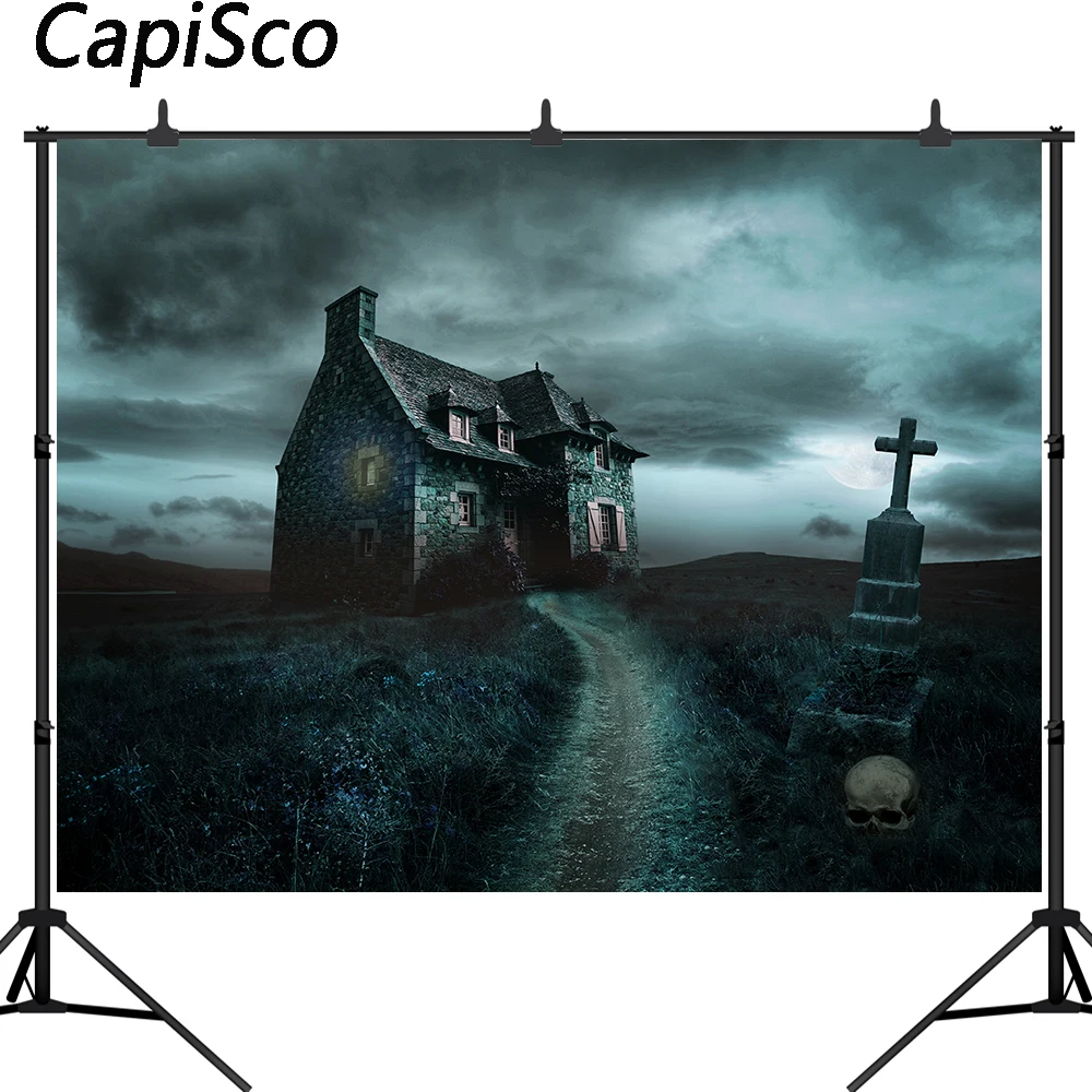 Capisco Scary Haunted House Photography Background Ghost Tomb Gravestone Halloween Party Backdrops Photo Studio Props