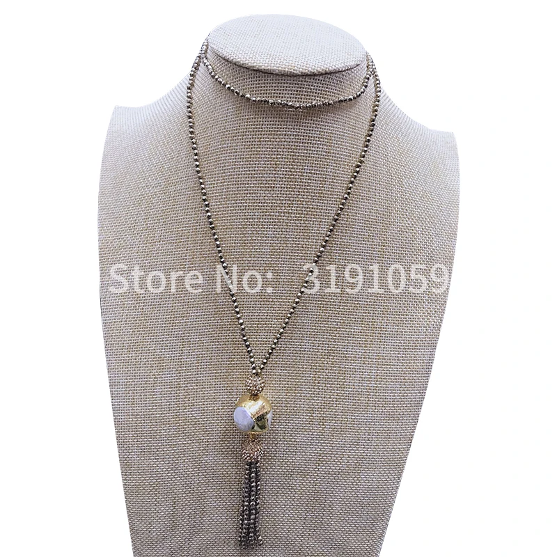 

Simple beauty adorn article joker fashionable temperament individual style black gall stone pearl long necklace