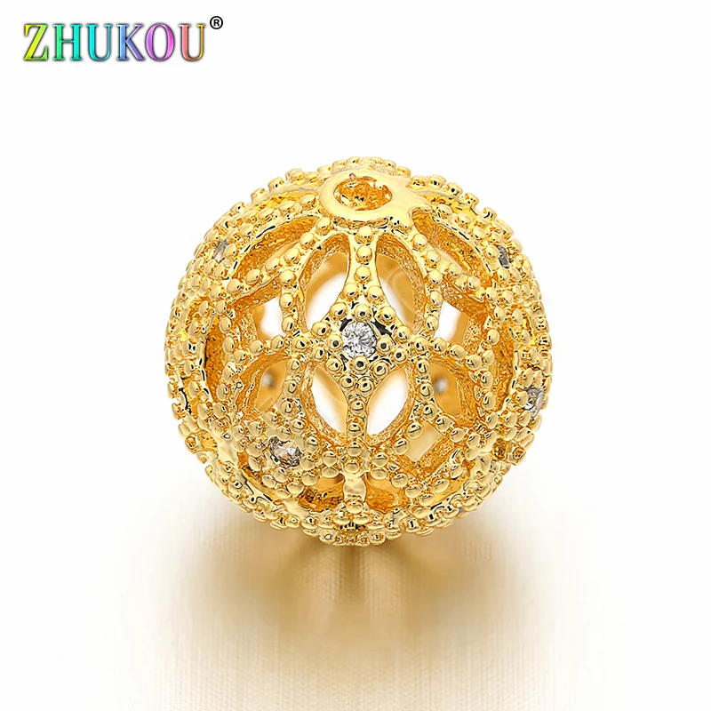 13mm Brass Cubic Zirconia Round Ball Beads DIY Women Necklace Pendant Jewelry Accessory Findings, Hole: 1.5mm, Model: VZ17