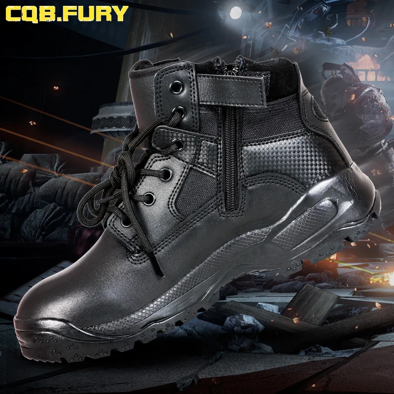 Black Leather Boots With Zipper Tactical Boots Wearable Ankle YKK Zipper Boots Size 38-46