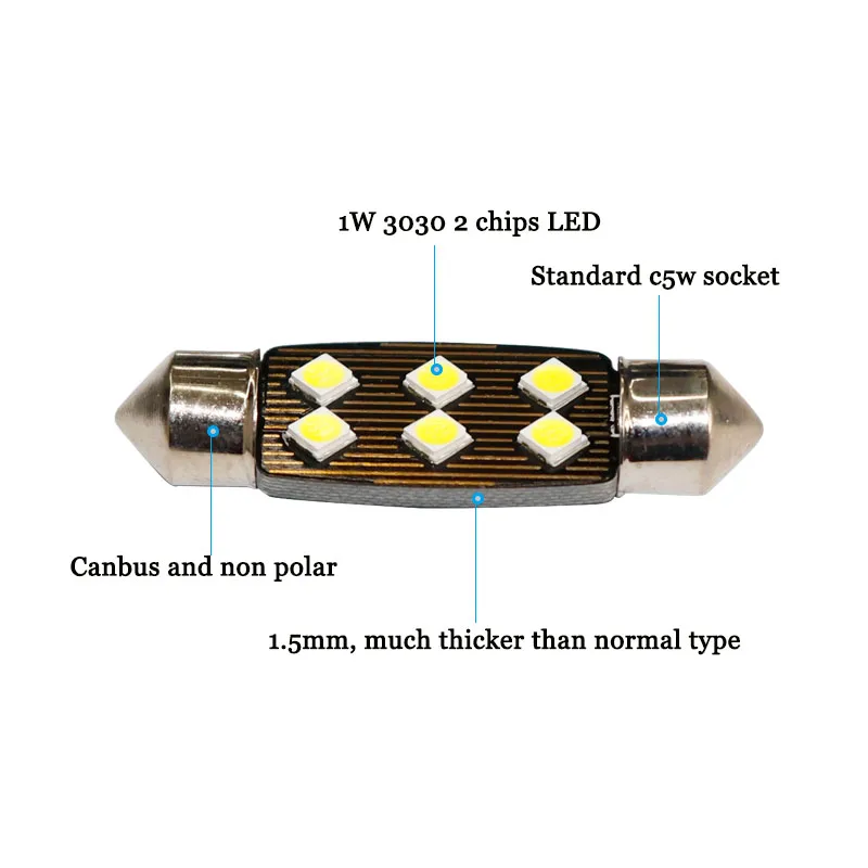 100pcs C5W Canbus Error Free Non polar Festoon 31mm 36mm 39mm 41mm LED Bulb 3030 6 SMD 0.15A Auto Interior Doom Lamp Car Styling