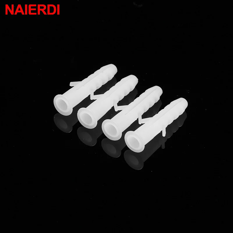 50PCS NAIERDI 5-8mm Screws M5-M8 Rubber Expansion Pipe Flat Round Head Self-Tapping Screw Nylon Tube Wall Wood Hardware Tool