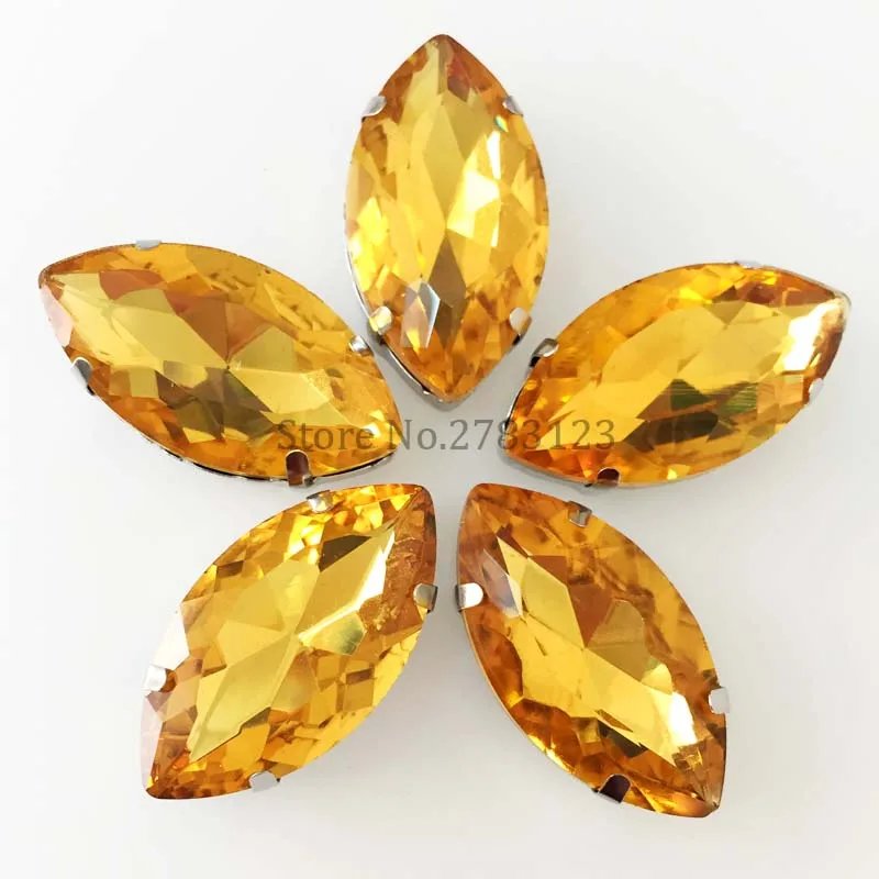 Factory sales Super flash High-quality AAA Glass Crystal golden yellow sew on rhinestones diy Wedding Dress Decoration