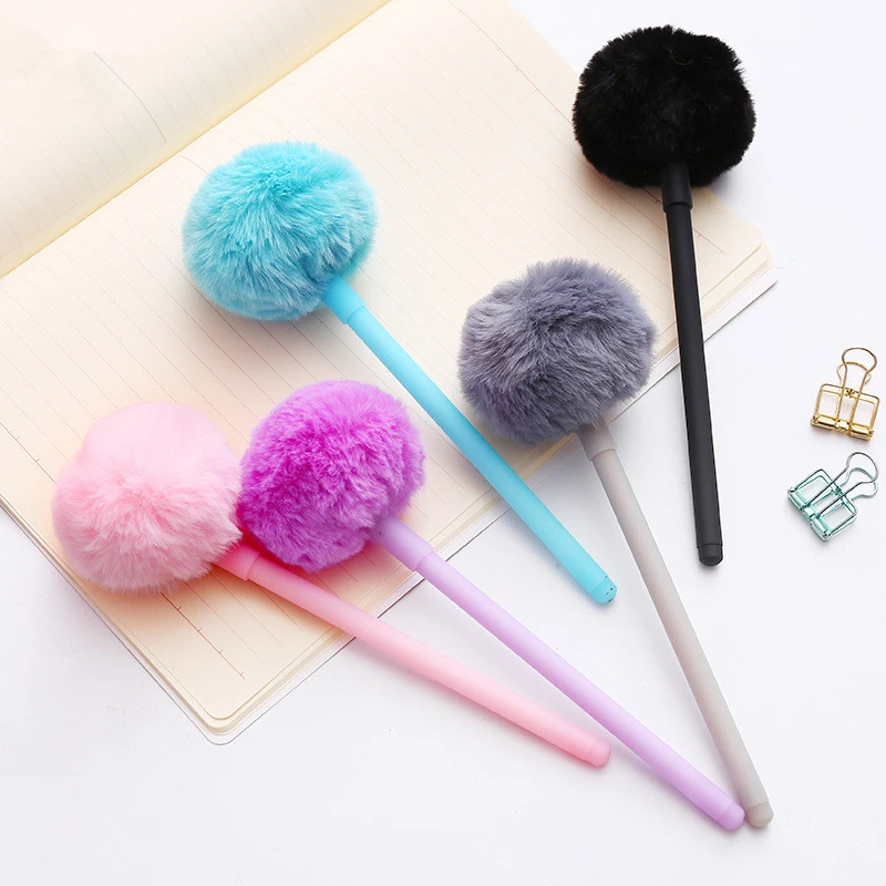 Cute Colorful Plush Gel Pen Kawaii Candy Colors Warm Ball Neutral Pens For Girls Gift Writing Stationery Office School Supplies