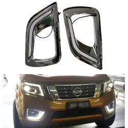 Car Flashing LED Daytime Running Light day lights for Nissan Navara NP300 2015-2017 drl chrome fog lamp cover turning lights