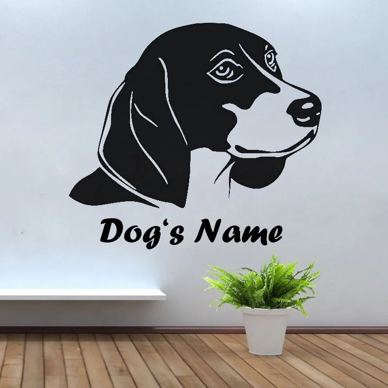 Pet Dog Wall Sticker Beagle Heas Custom Name Wall Decals  Personalized Dog's Name Window Decoration Home Decoration L48