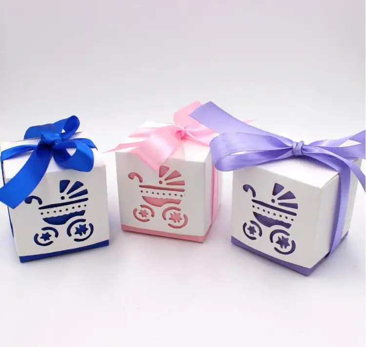 1000pcs Blue Baby Shower footprint Candy Boxes and 500pcs pink carriage baby shower boxes SN1642