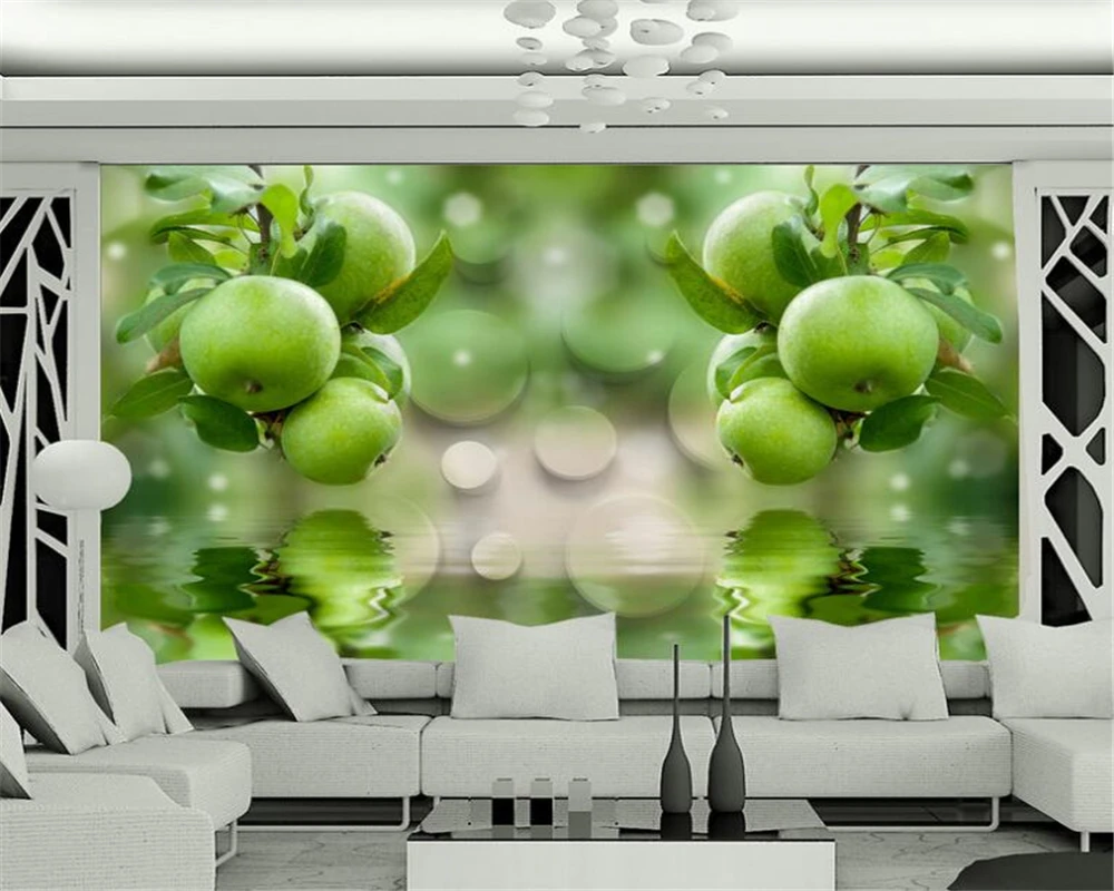 

Custom mural Green fruit Fresh garden green apple background wall Home decoration fruit collection hanging picture 3d wallpaper