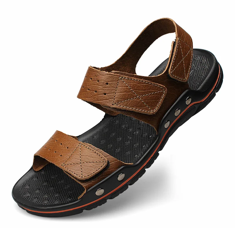Summer Men Casual Genuine Leather Sandals Flat Beach Sandalias Hombre Cuero Open Shoes Sandales Homme 2020 Non Slip Size 48