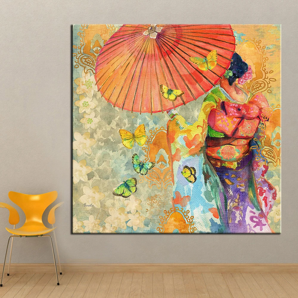 

QKART Wall Art Japanese kimono Oil Painting on Canvas Wall Picture for Living Room Wall Art Posters And Prints framless