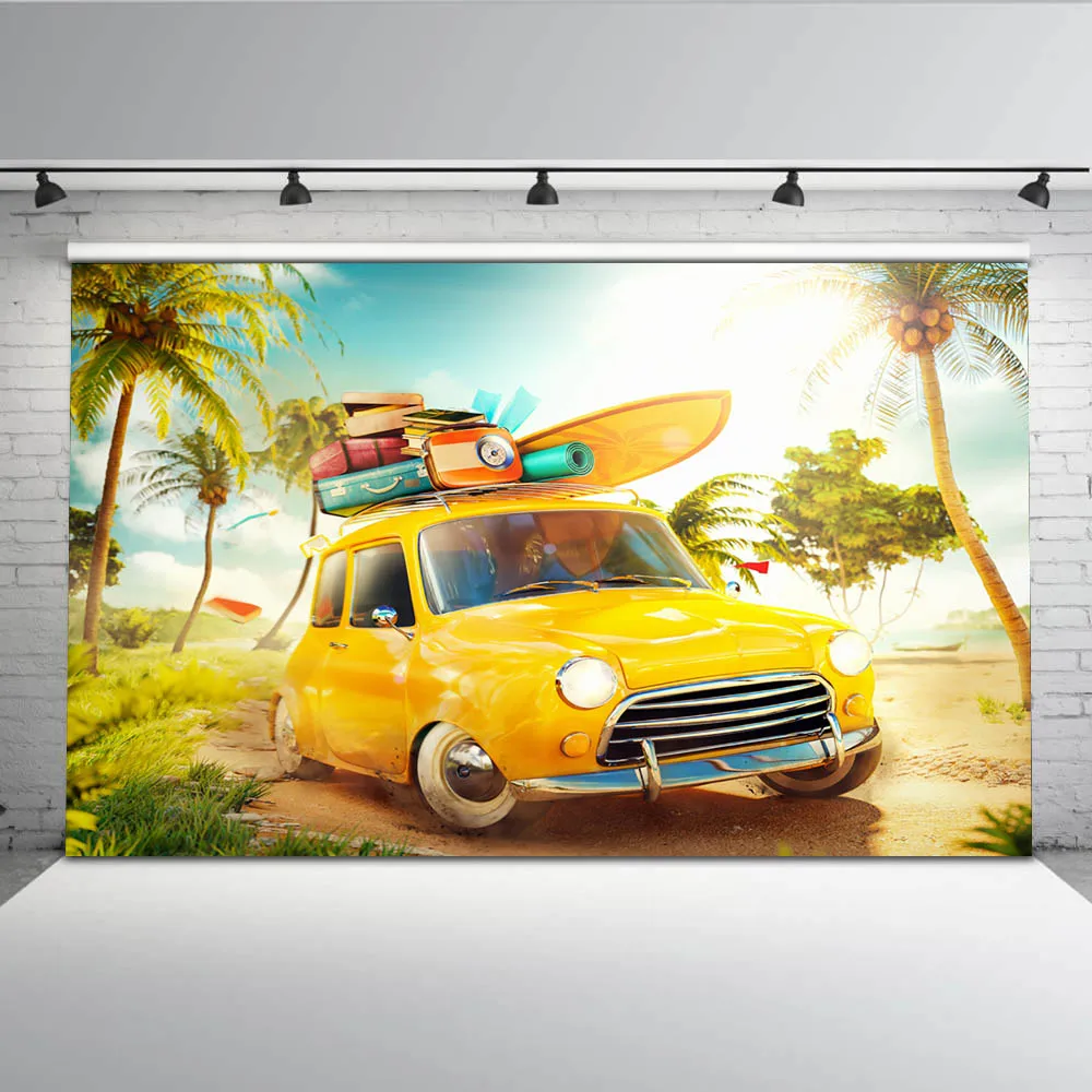  Summer Holiday Cars Photo Backdrops Palm Tree Sun Background Photography Booth Studio Computer printed G-564