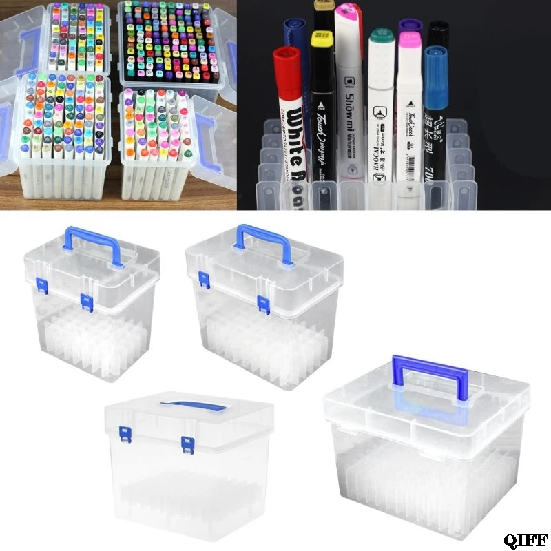 M2EC Transparent Marker Pens Storage Box Container Art Craft Tray Office Desk Organiz