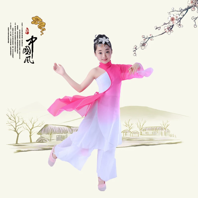 Phong cách Trung Hoa Hanfu bé gái cổ điển trang phục cô gái người Mông múa quạt yangko quần áo mực vũ đạo diễn sân khấu trang phục