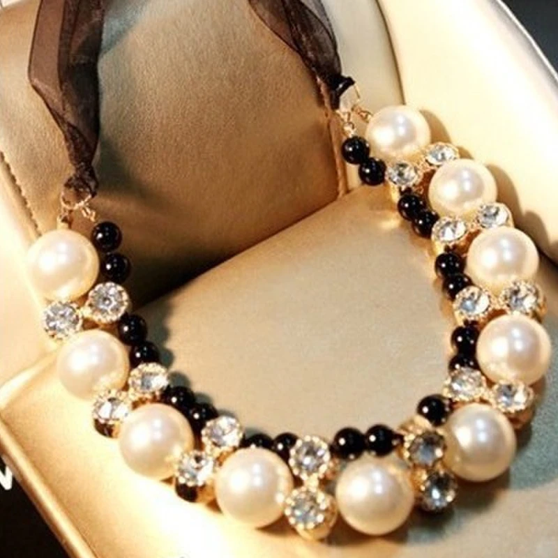 Korean Beads Crystal Lace Choker Necklace For Woman New Bohemian Fashion Jewelry Handmade Ethnic Statement Necklaces