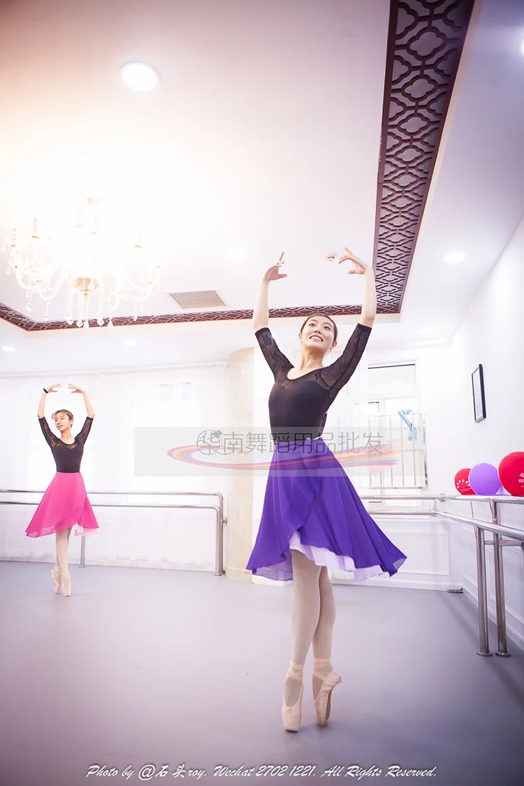 Long Ballet Dance Skirt Adult Children Chiffon Double Color Floral Print Practice Leotard Tutu Ballerina Women Ballet Dress