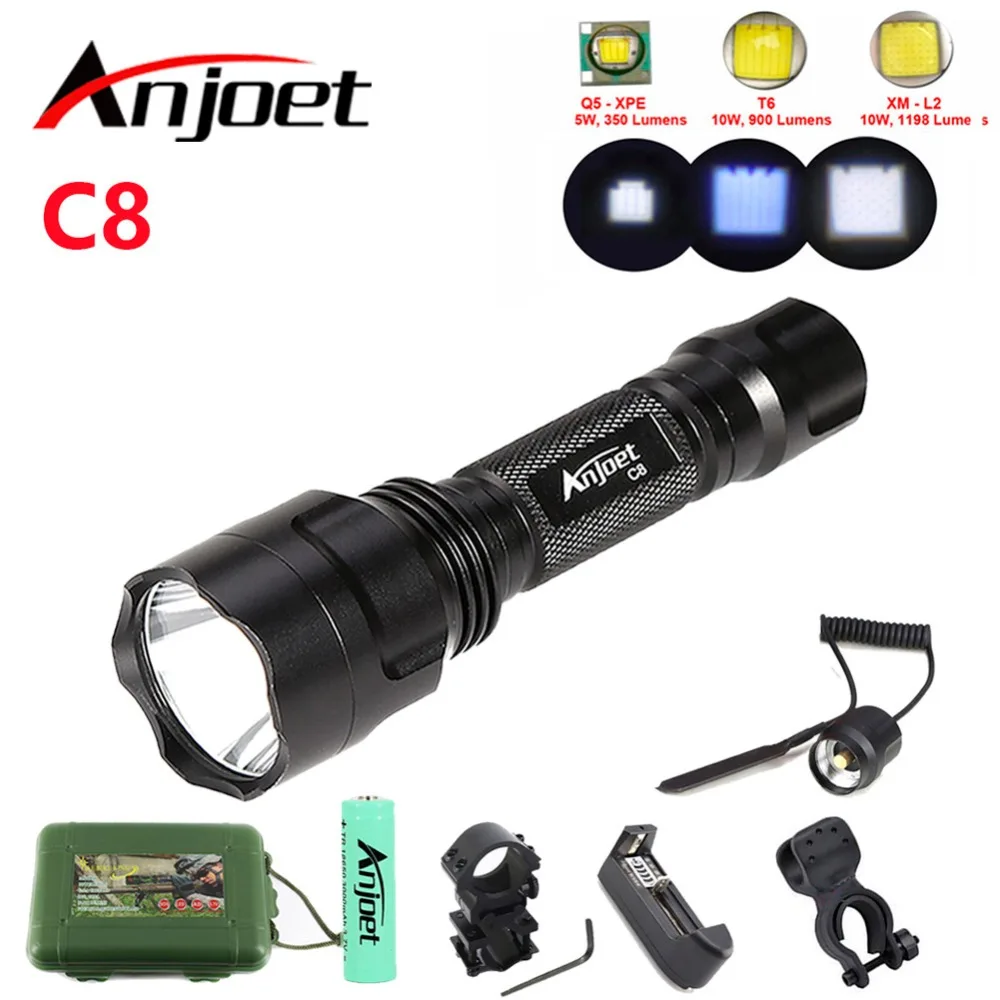 

Anjoet Sets Led flashlight Ultra Bright Aluminum torch T6/L2 Camping light 1/5 switch Modes Bicycle Light use 18650 battery