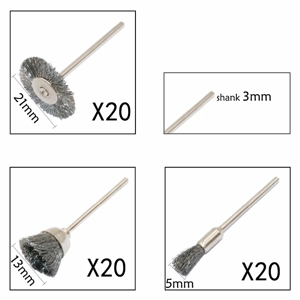 60PC Steel Wire Wheel Brushes Set Kit Accessories for Dremel Rotary Tools