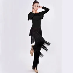 Trajes de baile latino moderno para mujer y niña, traje Sexy con flecos, pantalones largos de salón, tango, rumba, vestidos latinos, ropa para bailarina, novedad de 2021