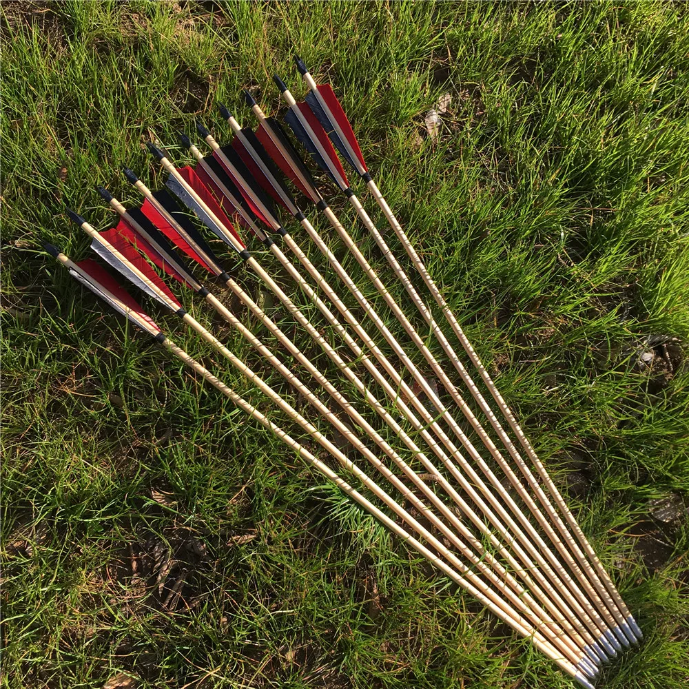 6/12/24PCS Black red Turkey Feather Traditional Handmade Wooden Arrows 32'' Outdoor Shooting Archery