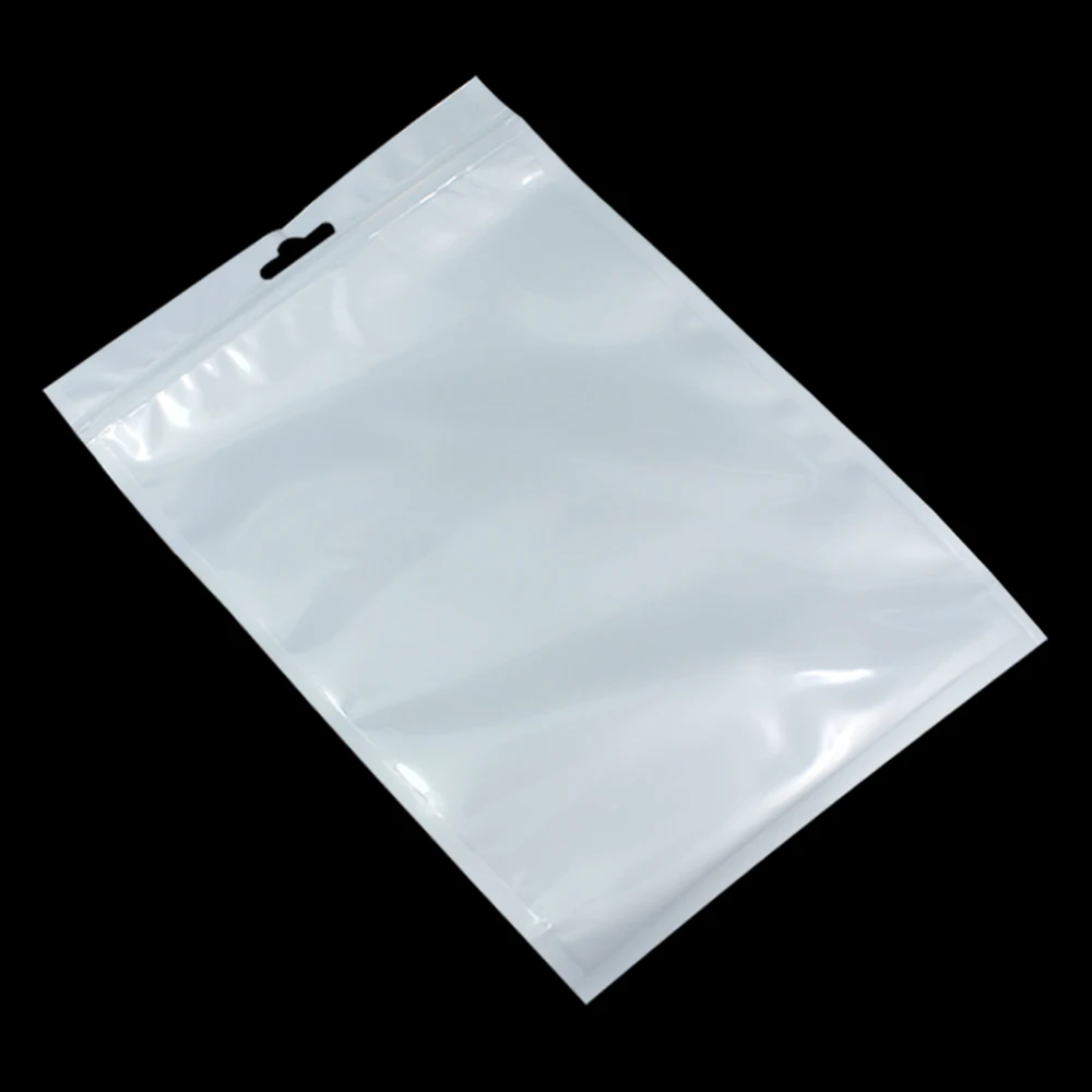 

100Pcs/Lot 25*35cm White/Clear Self Seal Zipper Plastic Retail Package Bag, Ziplock Zip Lock Bag Event Packaging W/ Hang Hole