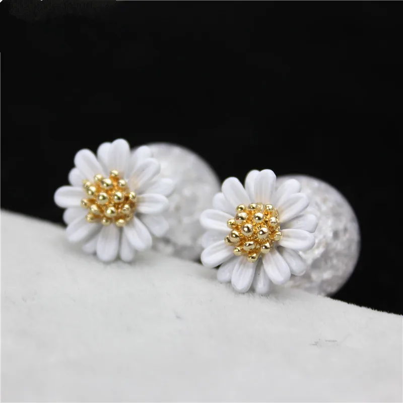 2019 new summer style fashion brand jewelry simple double pearl earrings for women elegant daisy flower  stud earrings