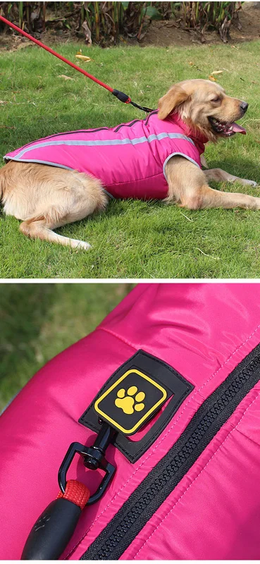 Winterwarmer Mantel für große Hunde, Fleece-Futter, wasserdichte Haustierjacke für große und mittelgroße Hunde, reflektierende Weste, Bulldogge, Labrador-Kostüme – Detail 8