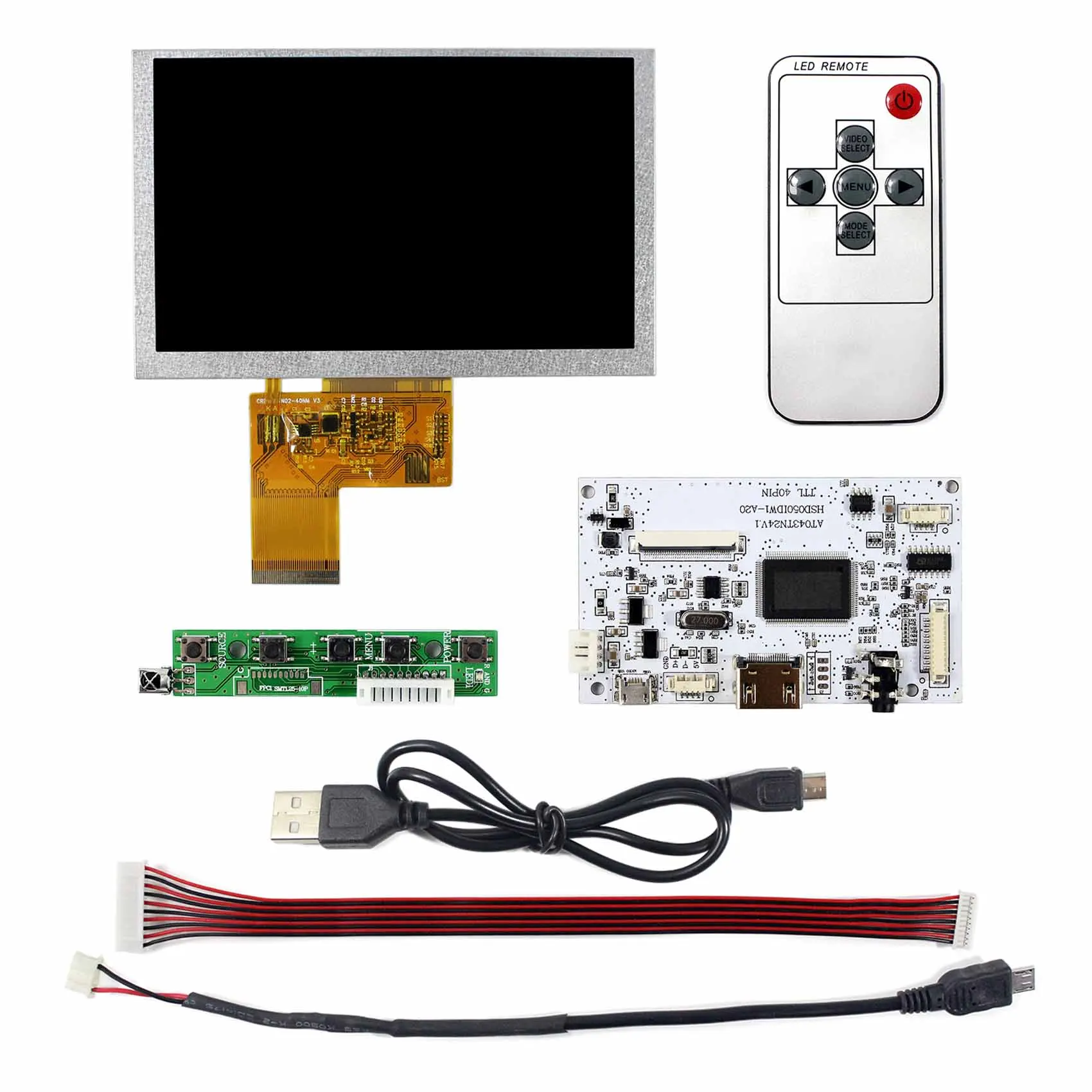 Placa de controlador lcd hd mi com tela lcd de 4.3 polegadas para raspberry pi 480x272
