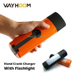 Portable Hand Crank Phone Charger Dynamo Power Bank LED Torch Flashlight Rechargeable Camping Light Generator